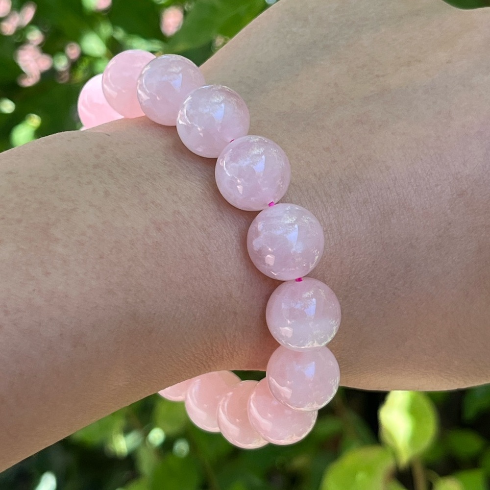 13mm stretchable pink Madagascar rose quartz bracelet‎